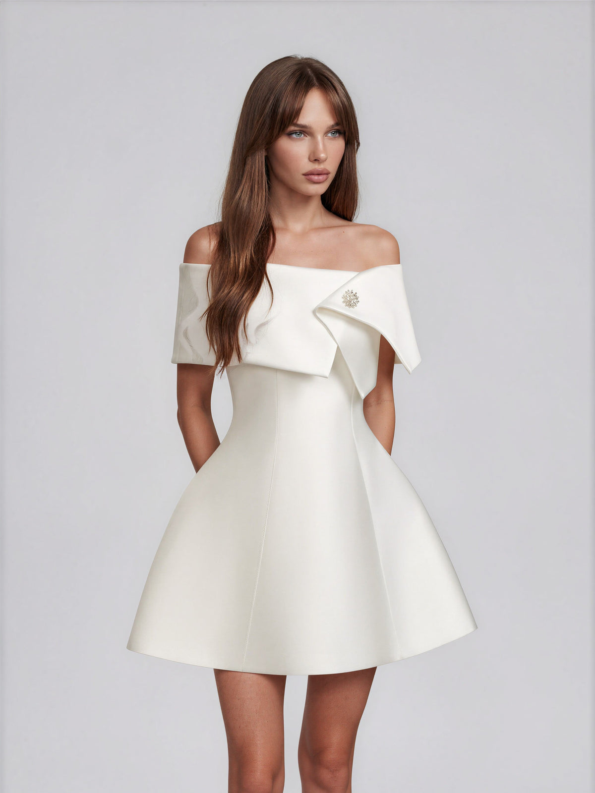 Famatois Off-Shoulder Asymmetric Mini Dress