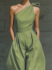 Kelatou One-Shoulder Twist Baggy Jumpsuit