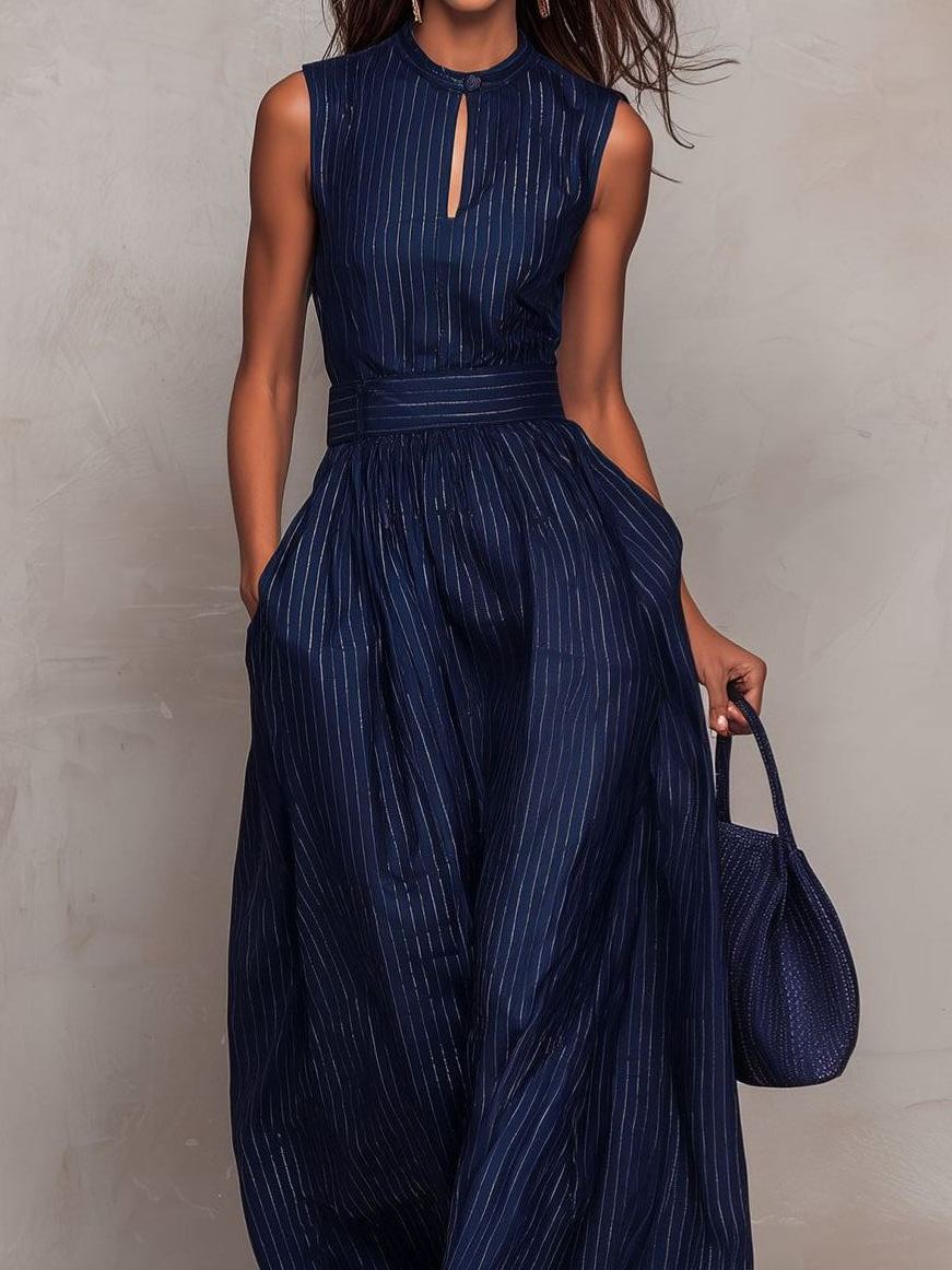 Mercefu Sleeveless Cutout Stripe Jumpsuit