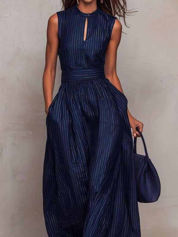 Mercefu Sleeveless Cutout Stripe Jumpsuit