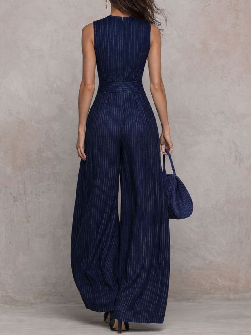 Mercefu Sleeveless Cutout Stripe Jumpsuit