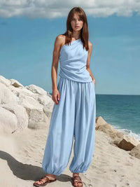 The Melesio One-Shoulder Top & Balloon Pants Set in Four Color