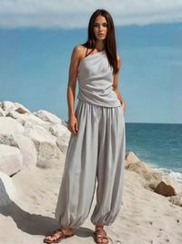 The Melesio One-Shoulder Top & Balloon Pants Set in Four Color