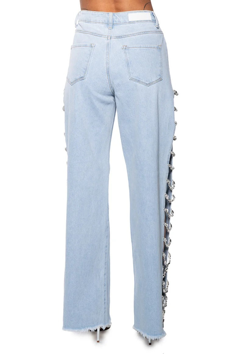 Hiroshi Cutout Denim Pants In Blue