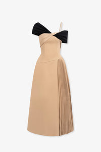 Djene Asymmetric Colorblock Pleated Midi Dress