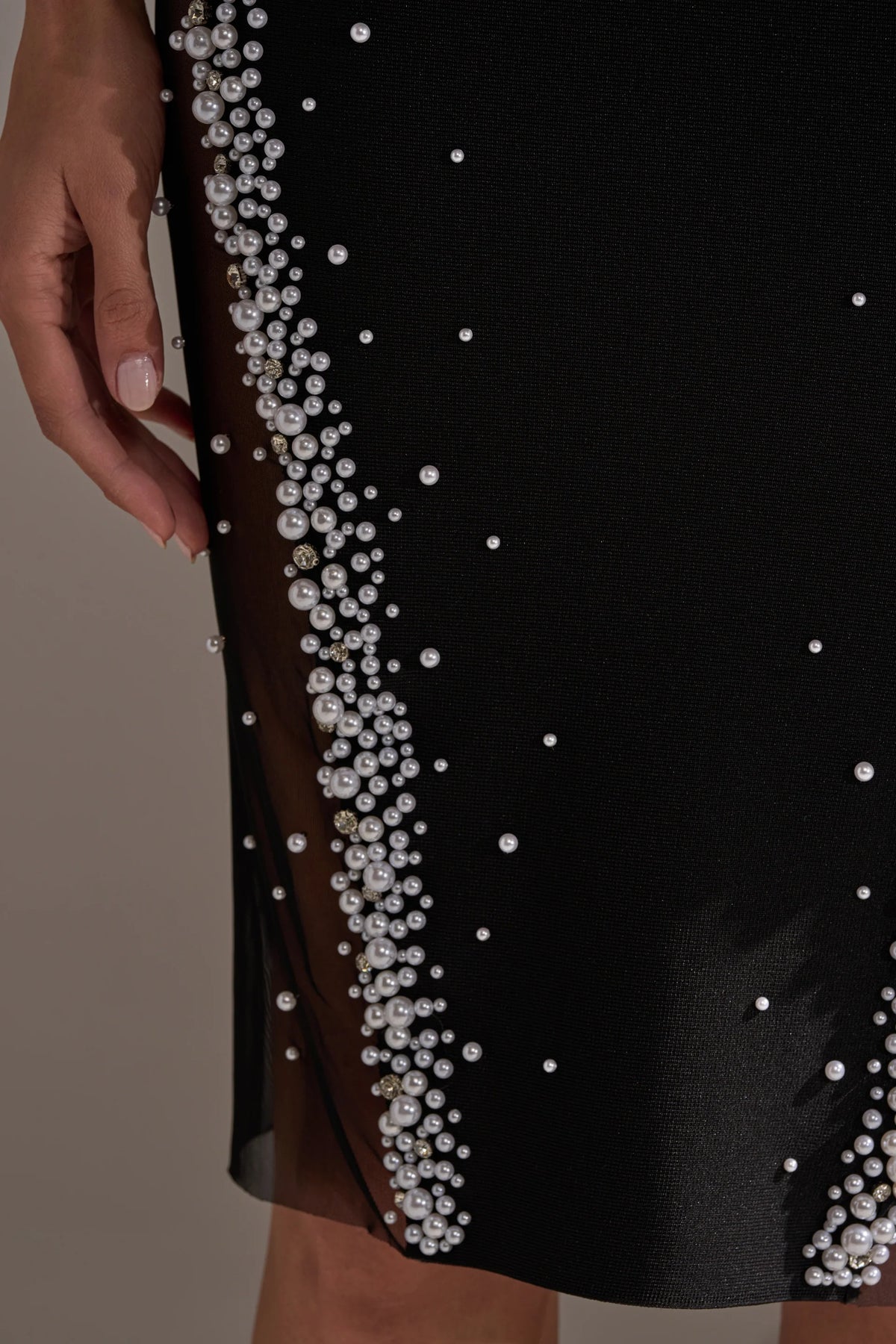 Venico Strapless Rhinestone Pearl Bandage Dress