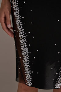 Venico Strapless Rhinestone Pearl Bandage Dress
