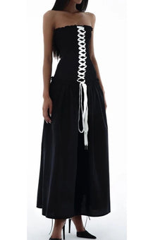 Anoush Lace Up Strapless Maxi Dress