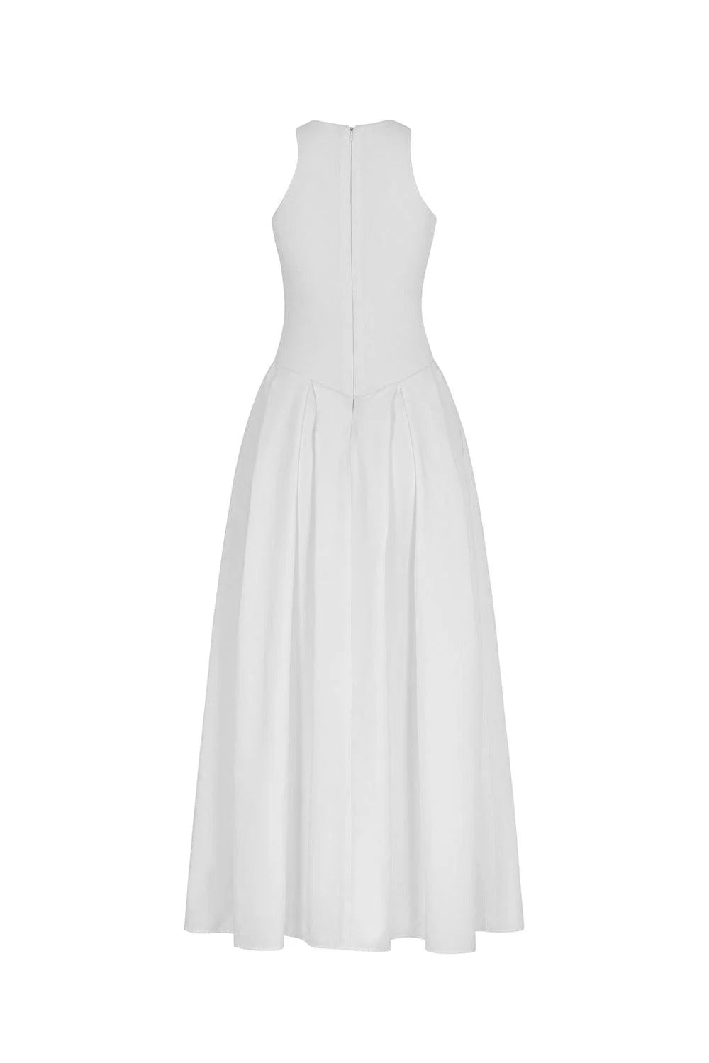Joubby White Pleated Midi Dress with Self-tie
