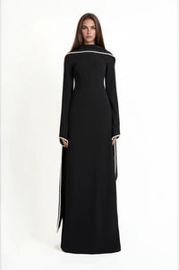 Seraphina Black Pearl Trim Shawl Maxi Dress