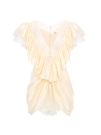 Isoldeia Cream Plunge Neck Satin Jumpsuit with Lace Panels