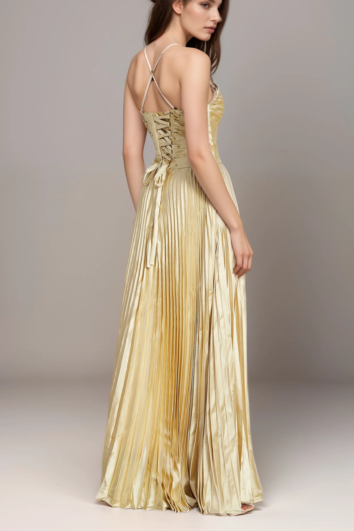 Dainius Spaghetti Twisted Pleated Maxi Dress