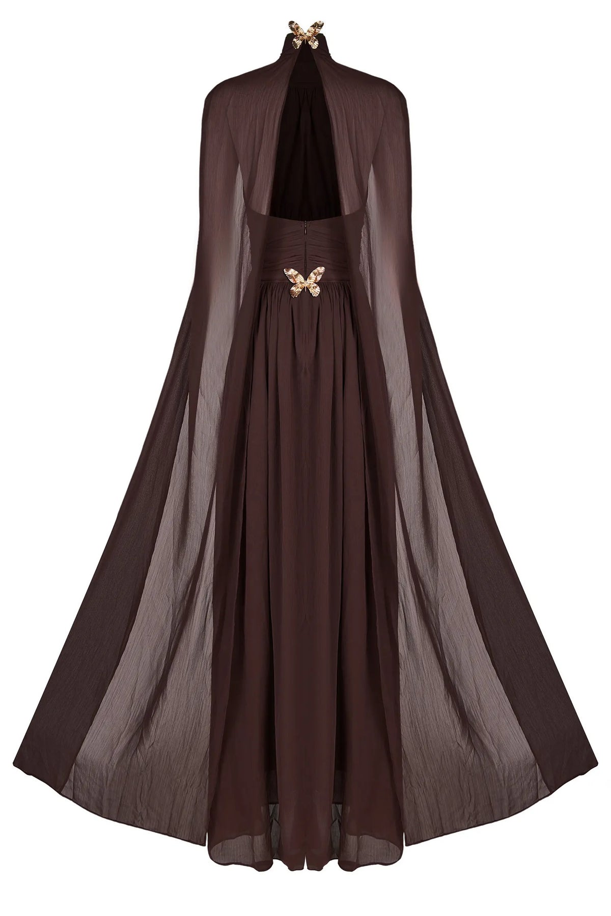 Fatos Backless Ruch Mesh Maxi Dress