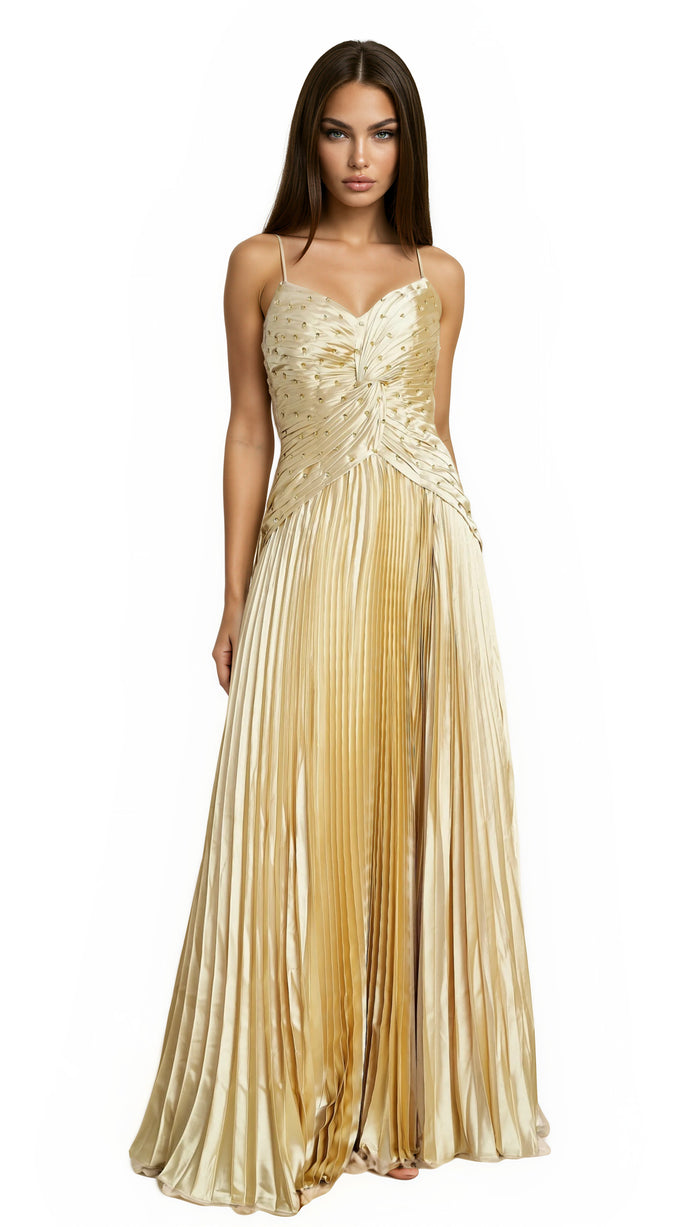 Dainius Spaghetti Twisted Pleated Maxi Dress