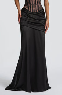 Bluma Black Lace Top & Ruched Skirt Set