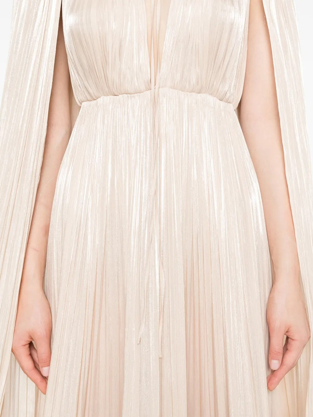 Gelsomina Neutral Cape Pleated Midi Dress