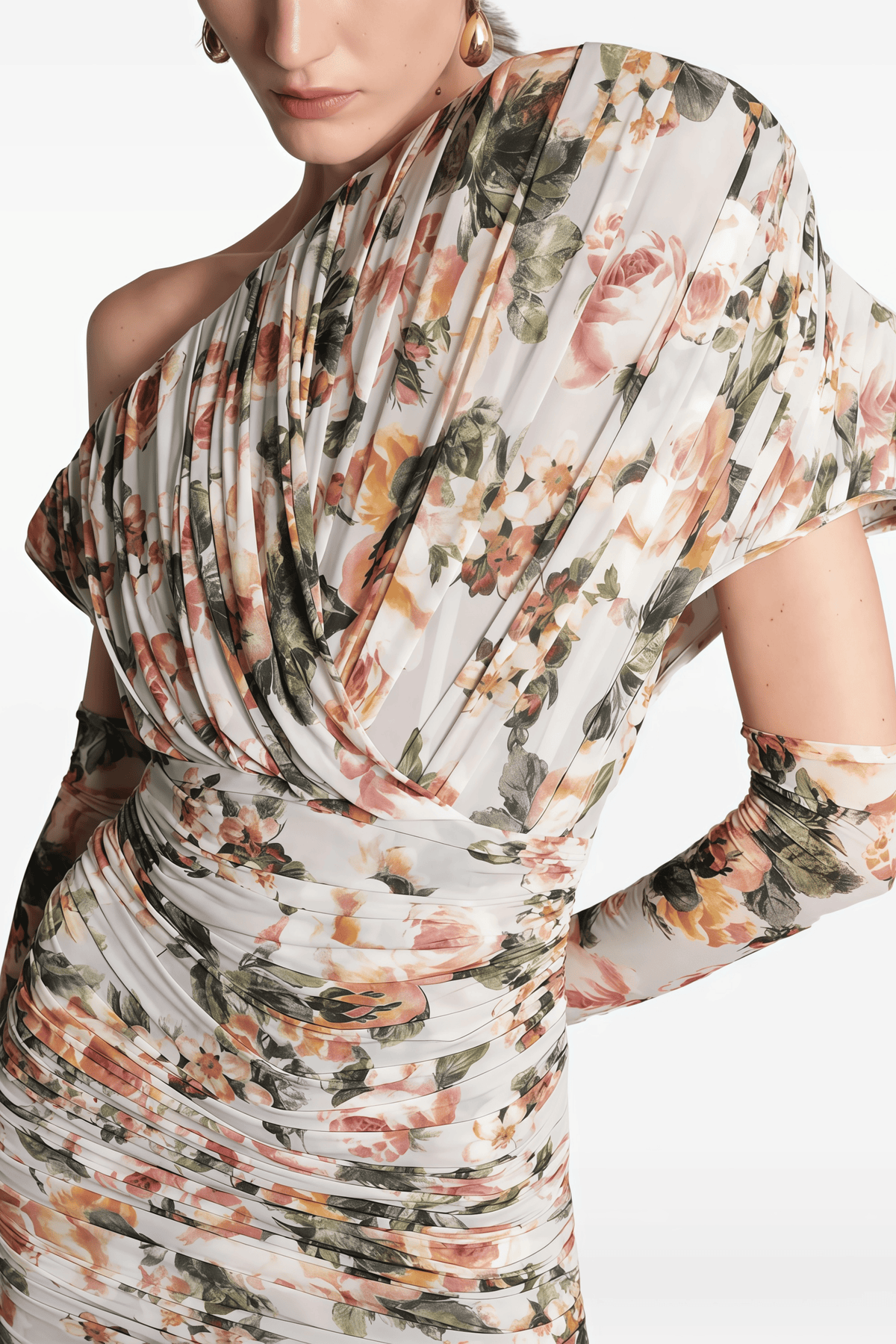 Serelith Grey Asymmetrical Floral Print Mini Dress