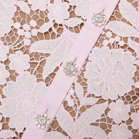 Aprowos Pink Floral Appliqué Lace Midi Dress