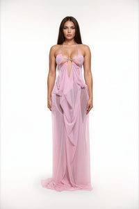 Pinnado Plunge Chain Asymmetric Maxi Dress In Pink