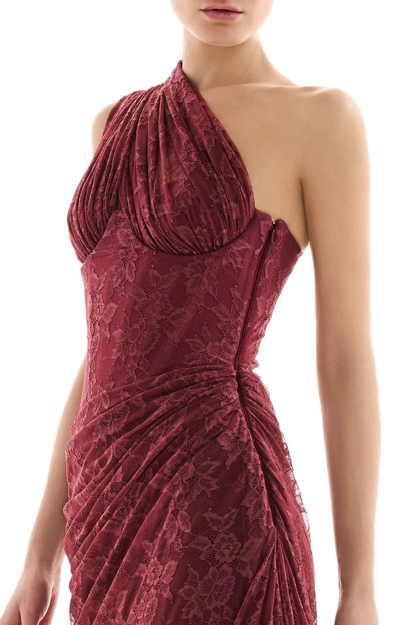 Felice Ruby Red Floral Lace Maxi Gown