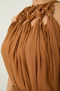 Ninomo Style Unlocked Brown Knotted Draped Maxi Dress