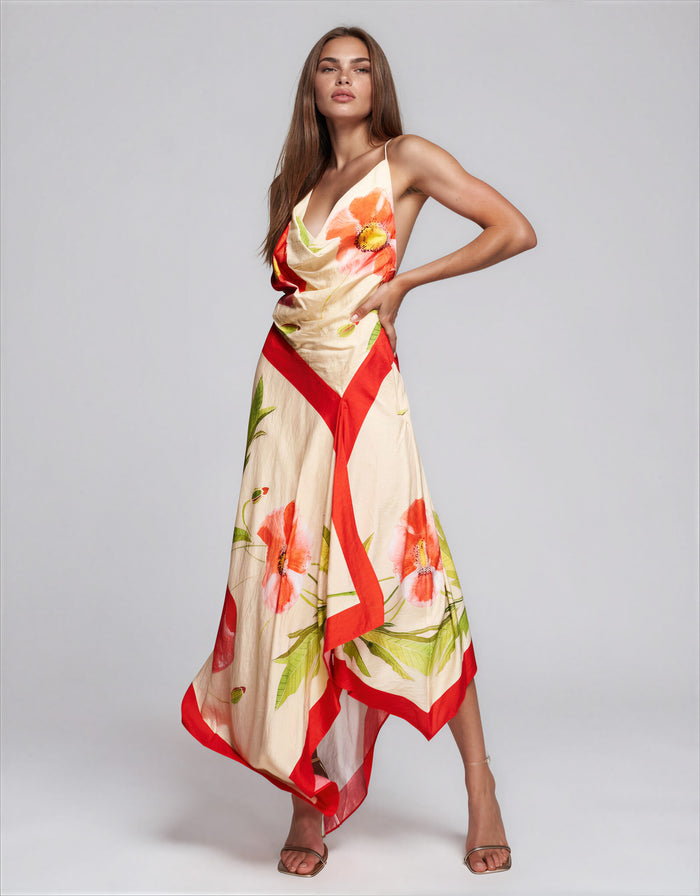 Quvion Cowl Neck Floral Maxi Dress