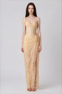 Marvel Lace Corset One-Shoulder Midi Dress