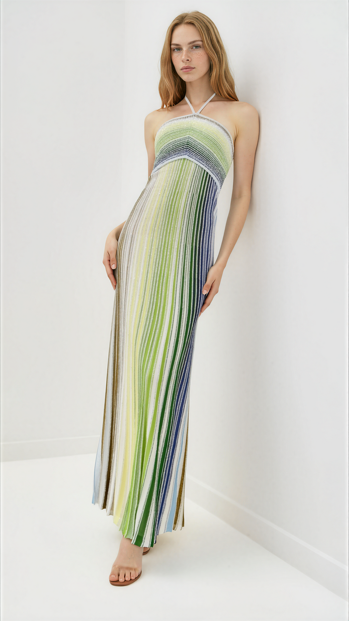 Felicia Metallic Knit Backless Maxi Dress
