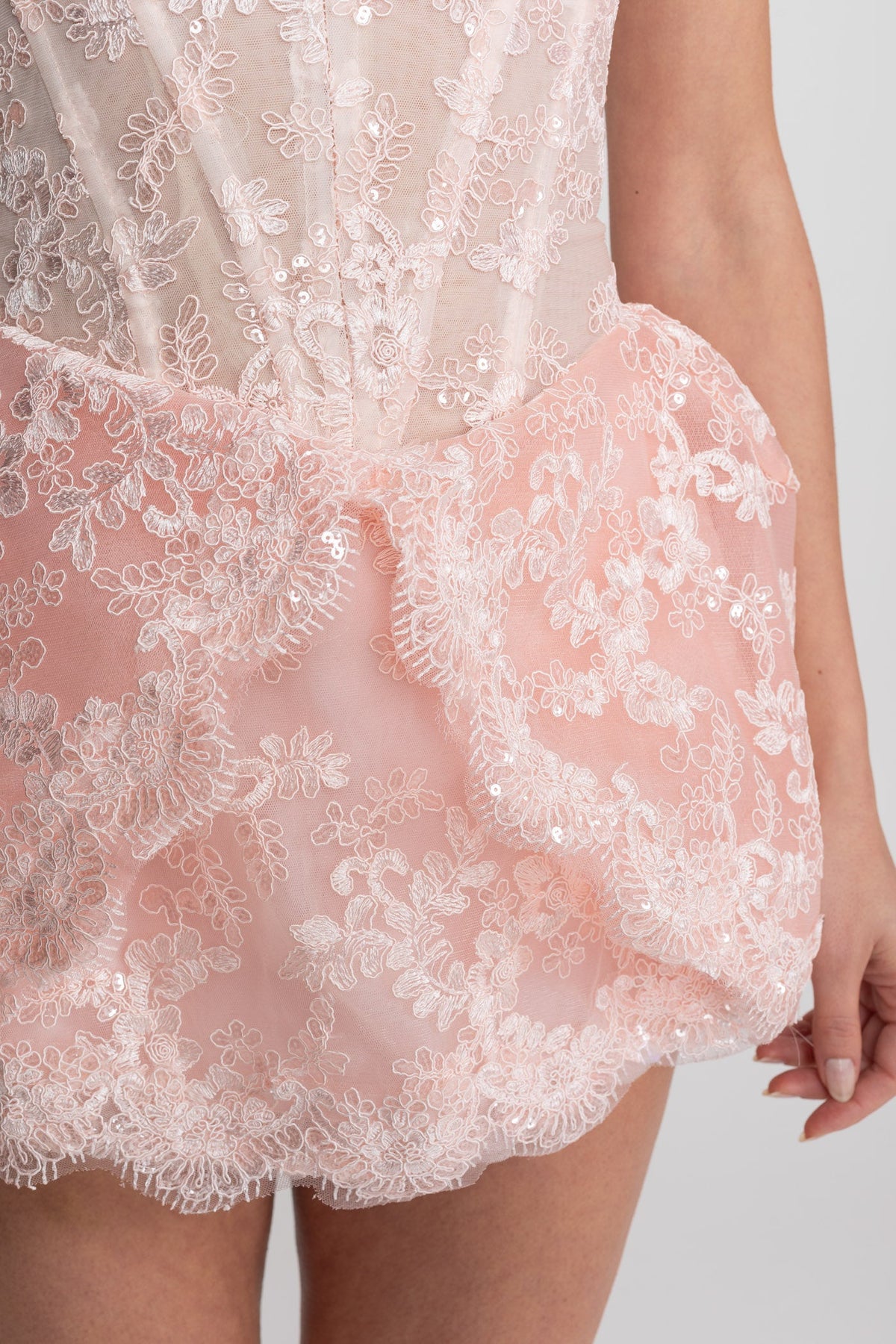 Lumi Lace Mini Dress With Corset Bodice & Bubble Hem Skirt