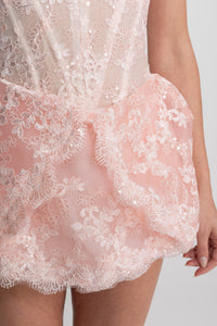 Lumi Lace Mini Dress With Corset Bodice & Bubble Hem Skirt