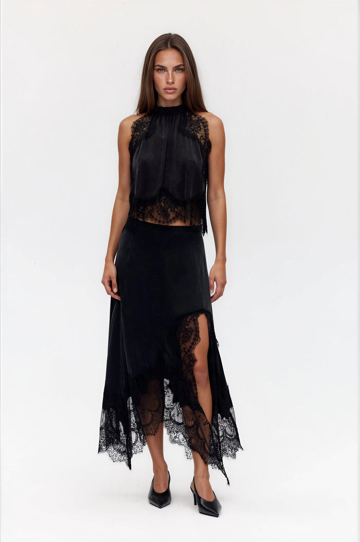 Feodora Sleeveless Lace Skirt Set In Black