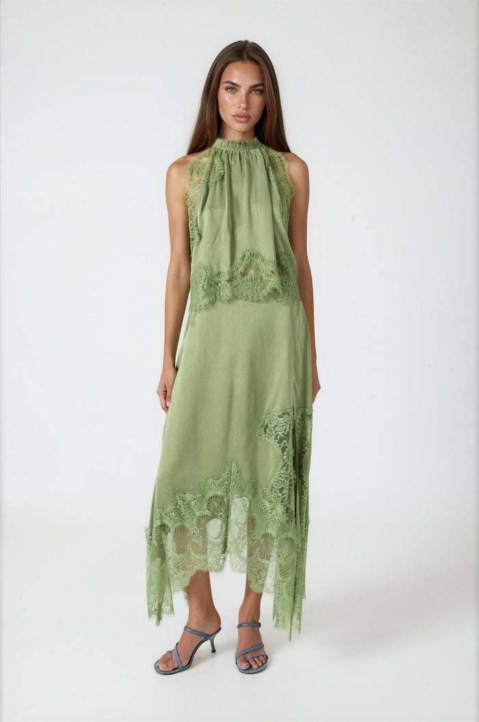 Flamingzo Green Lace Panel Top & Skirt Set