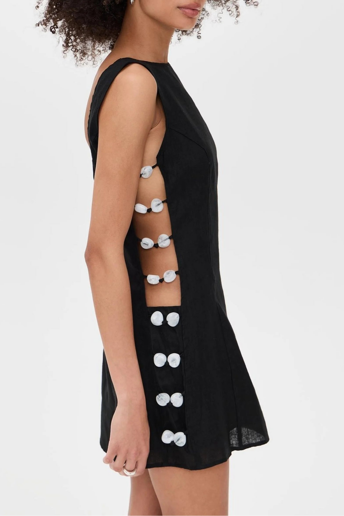Momalia Side Cutout White Bead Mini Dress