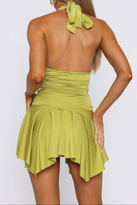 Elidi Halter Ruched Bodycon Asymmetrical Mini Dress