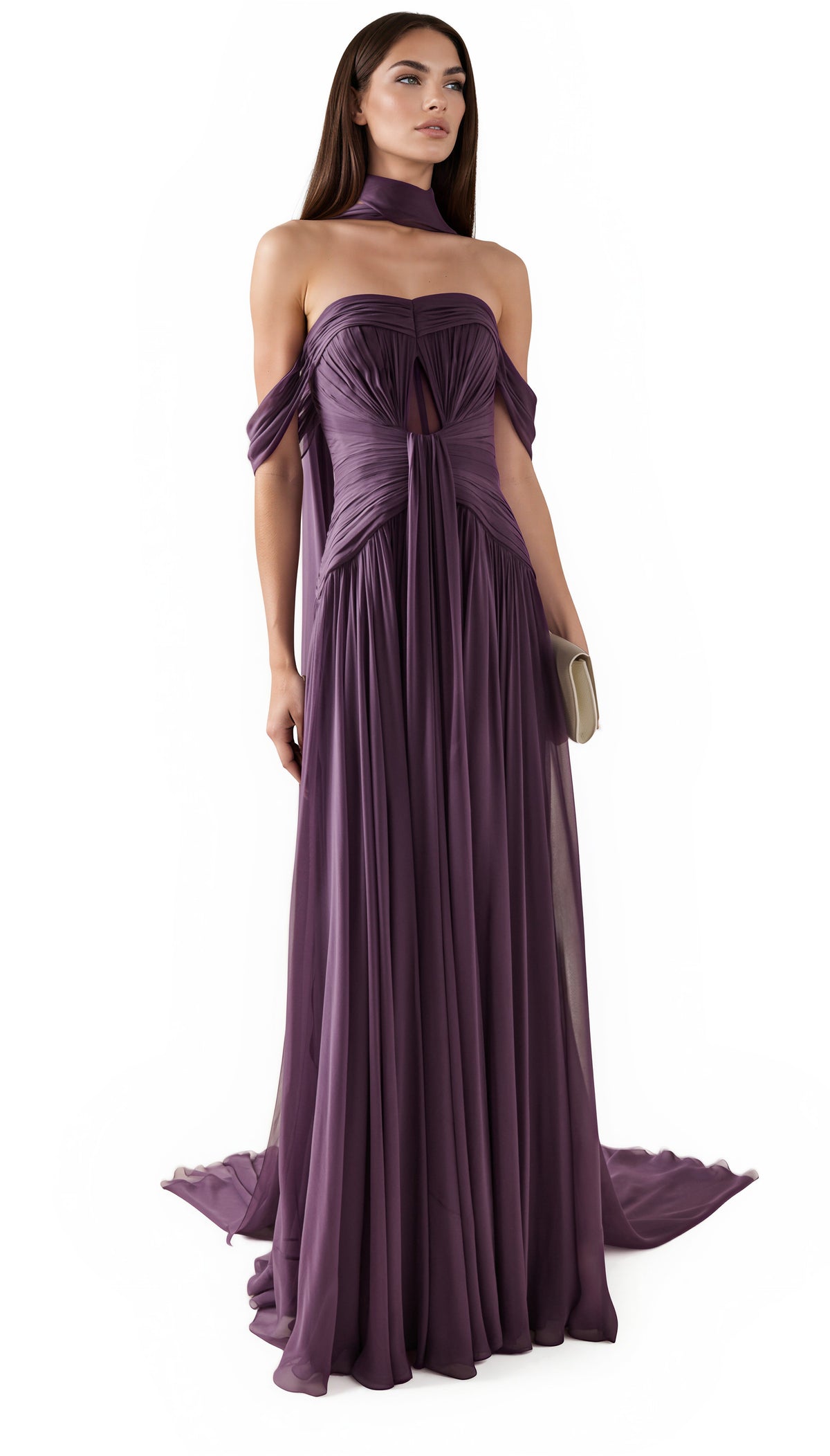 Amélie Off-Shoulder Ruch Scarf Maxi Dress In Purple